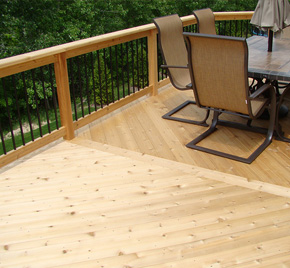 A cedar deck, perfect for bbq and family time in the summer, built by Cedar Works.