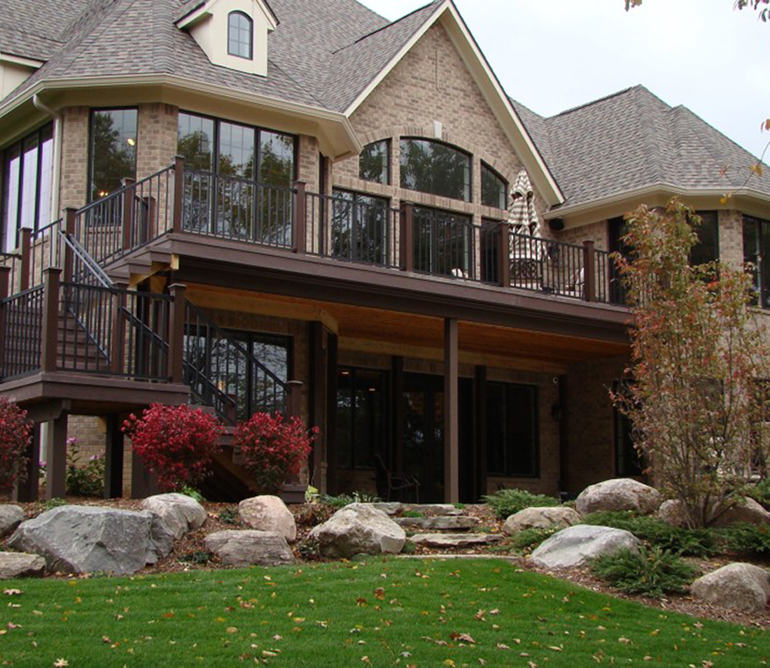 Beautiful custom deck with wooden stairs 