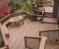 Beautiful custom deck with wooden railings and stairs at a residential home in Oakland Township